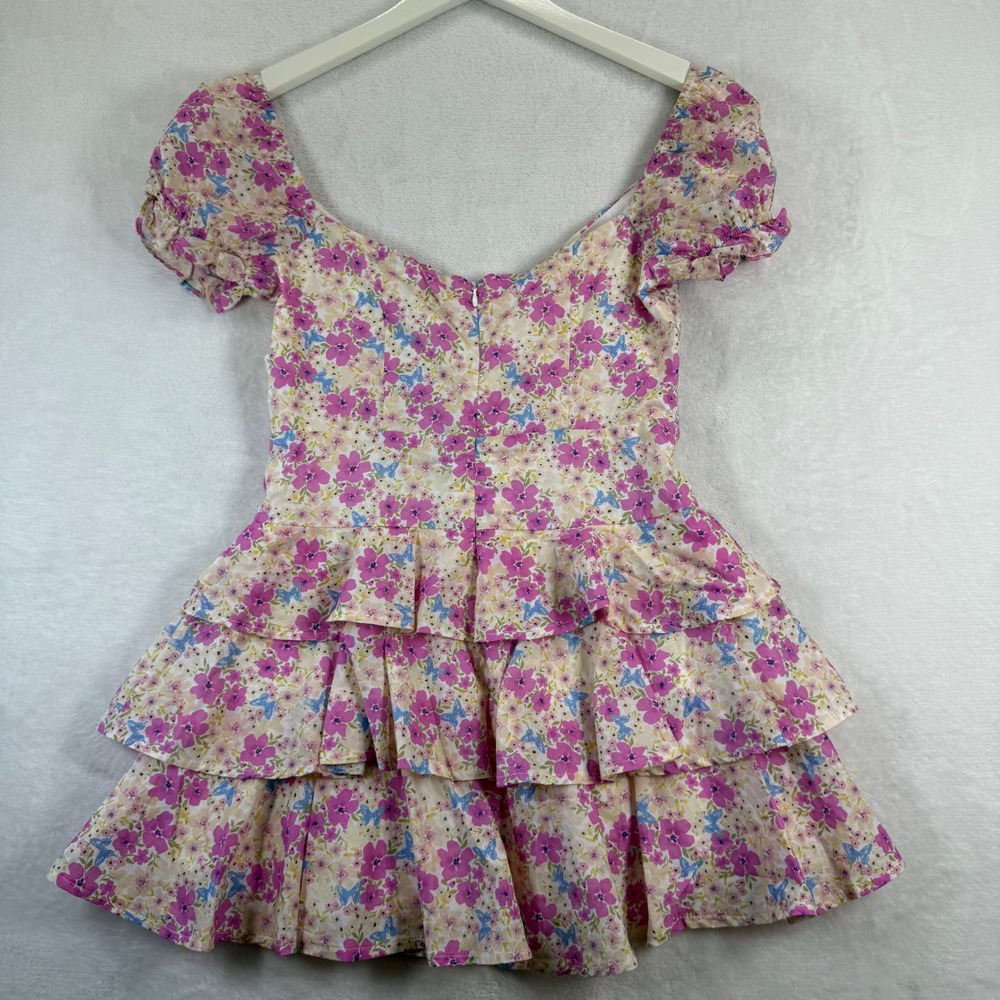 Thats So‎ Fetch Meadow Dress Pink Floral Butterfly Tiered Ruffle Mini US 4 - Picture 9 of 10